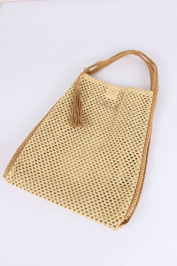Borsa Rafia Profilo Contrasto Beige-5