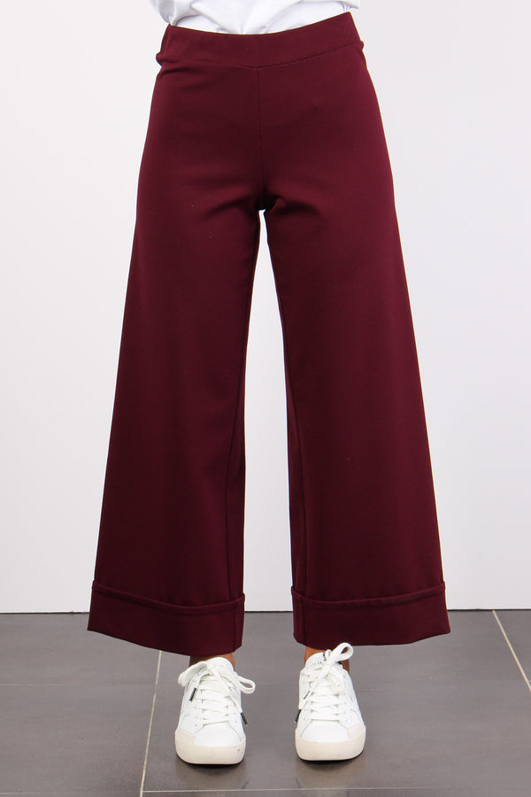 Pantalone Cropped Risvolto Bordeaux-2