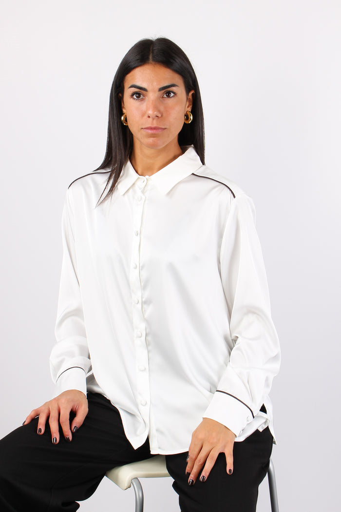 Camicia Effetto Raso Piping Panna-3