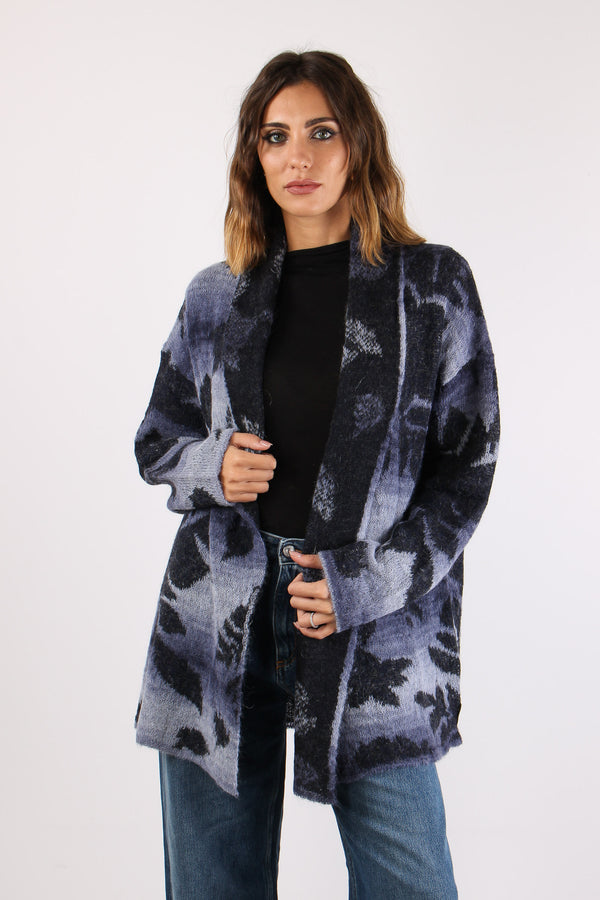Cardigan Aperto Fiori Grigio/beige-2