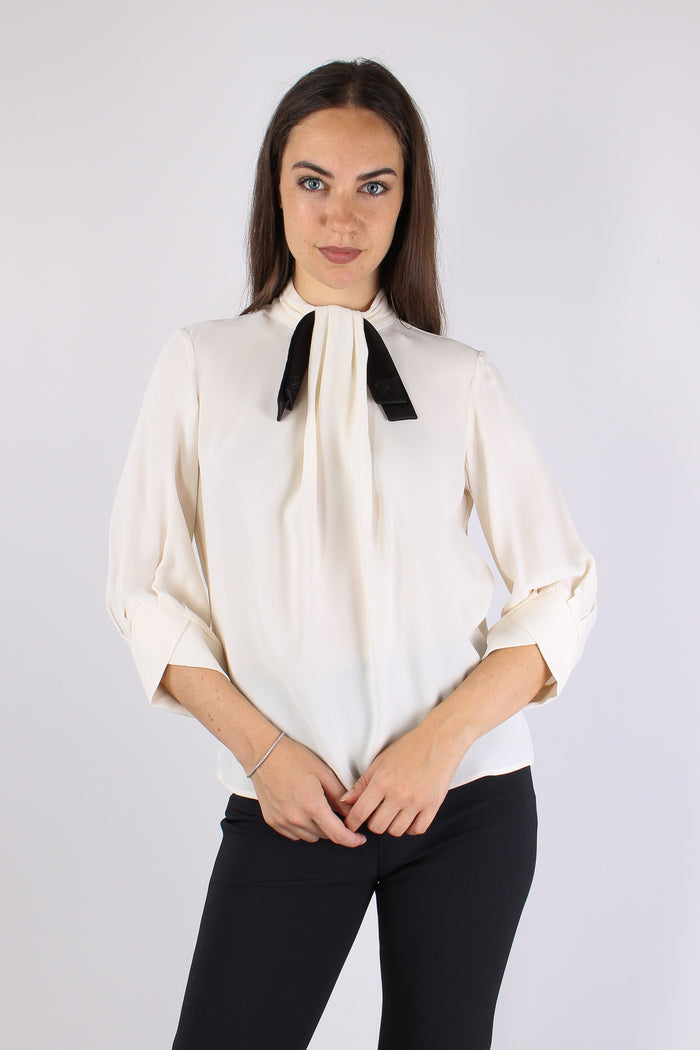 Blusa Georgette Cravatta Burro/nero-11