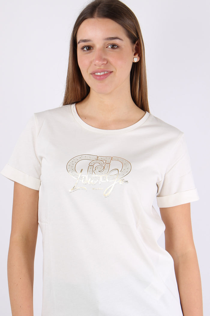 T-shirt Basica Logo Monogram Bianco Latte-3
