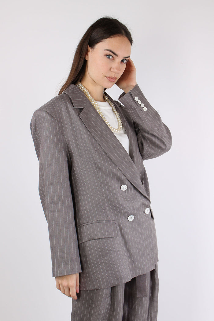 Giacca Lino Gessata Grigio-7