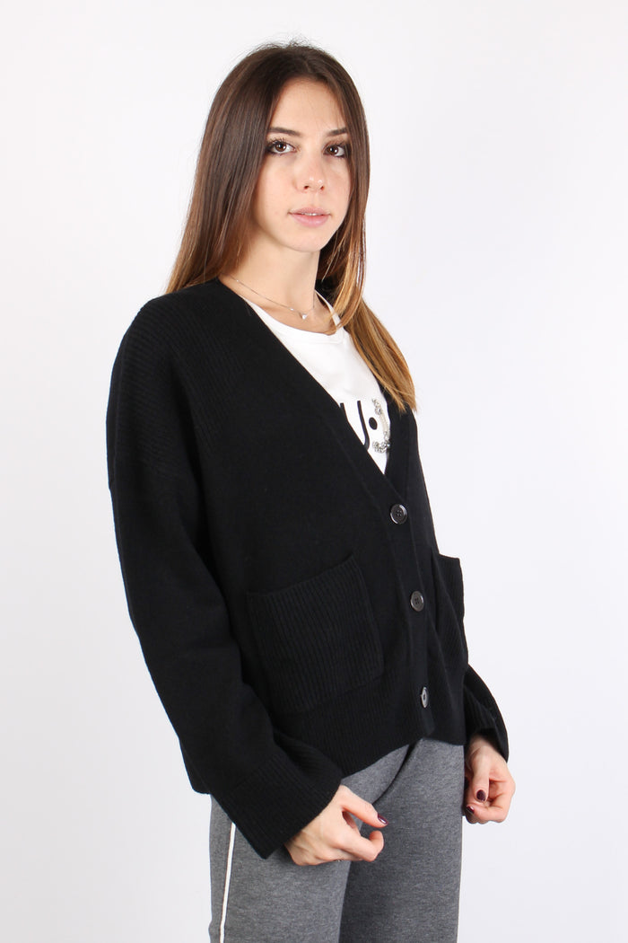 Cardigan Canettato Tasca Nero-5