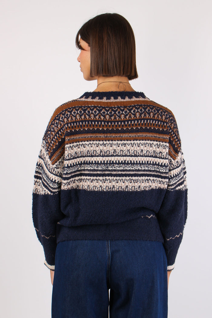 Maglia Jacquard Lurex Cammello/blu-4