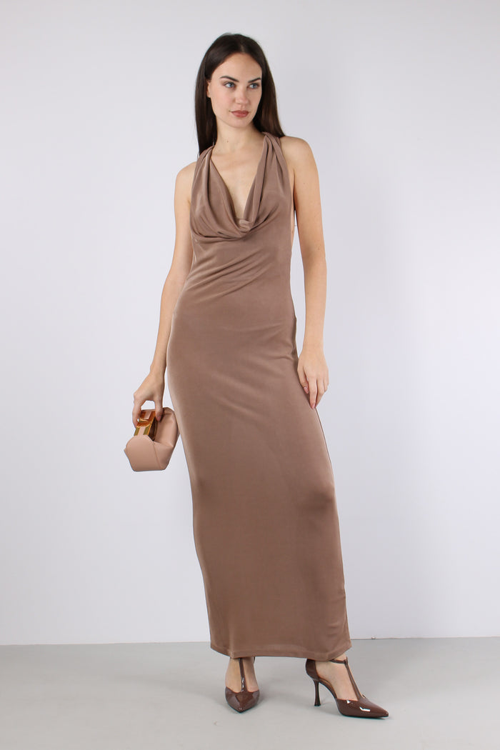 Abito Intreccio Schiena Lycra Marrone-7