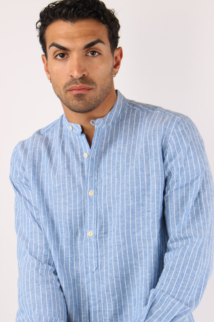 Camicia Coreana Lino Righe Azzurro/bianco-6