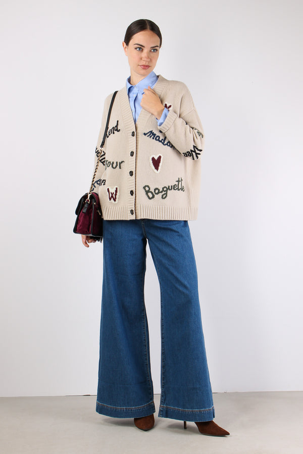 Belgio Cardigan Over Scritte Naturale