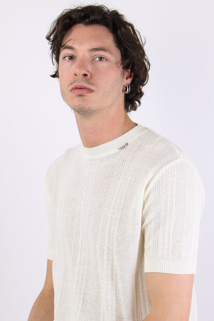 T-shirt Cotone Lavorato Panna-7