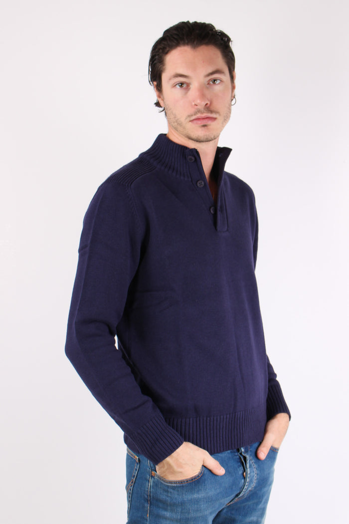 Collo Alto 3 Bottoni Cotone Poseidon Blue-7