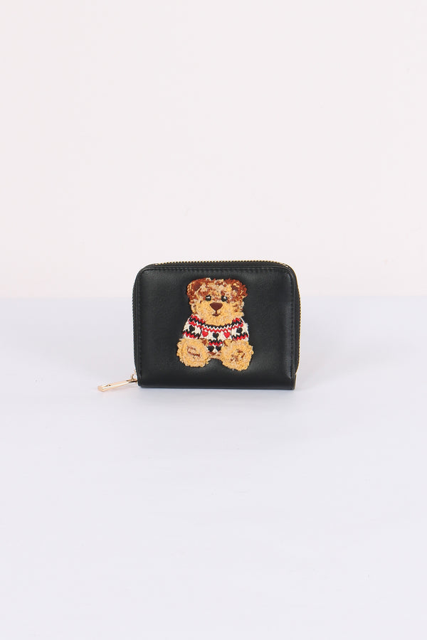 Mini Portafoglio Zip Orsetto Black