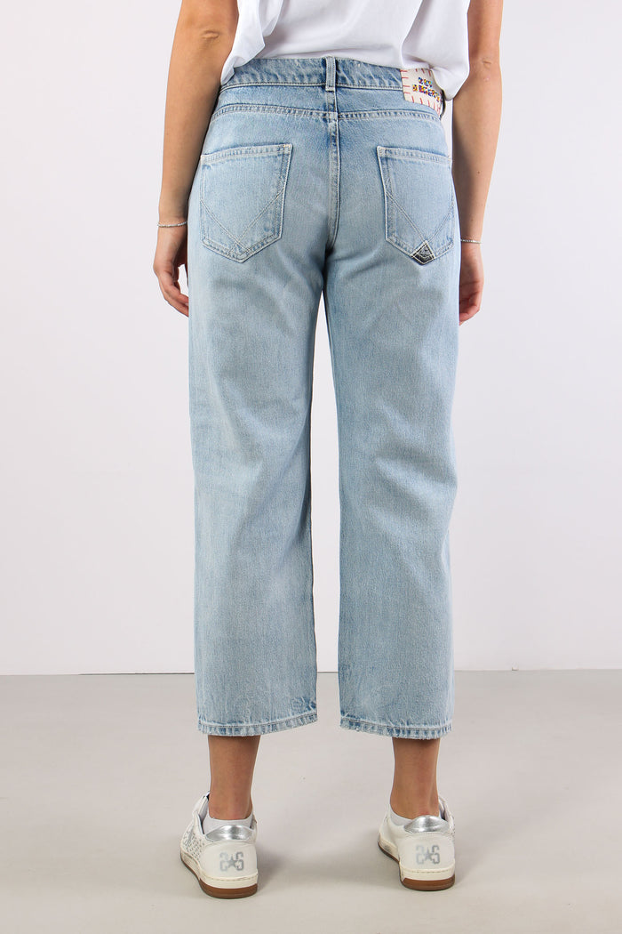 Denim Scritta Perline Denim Chiaro-4