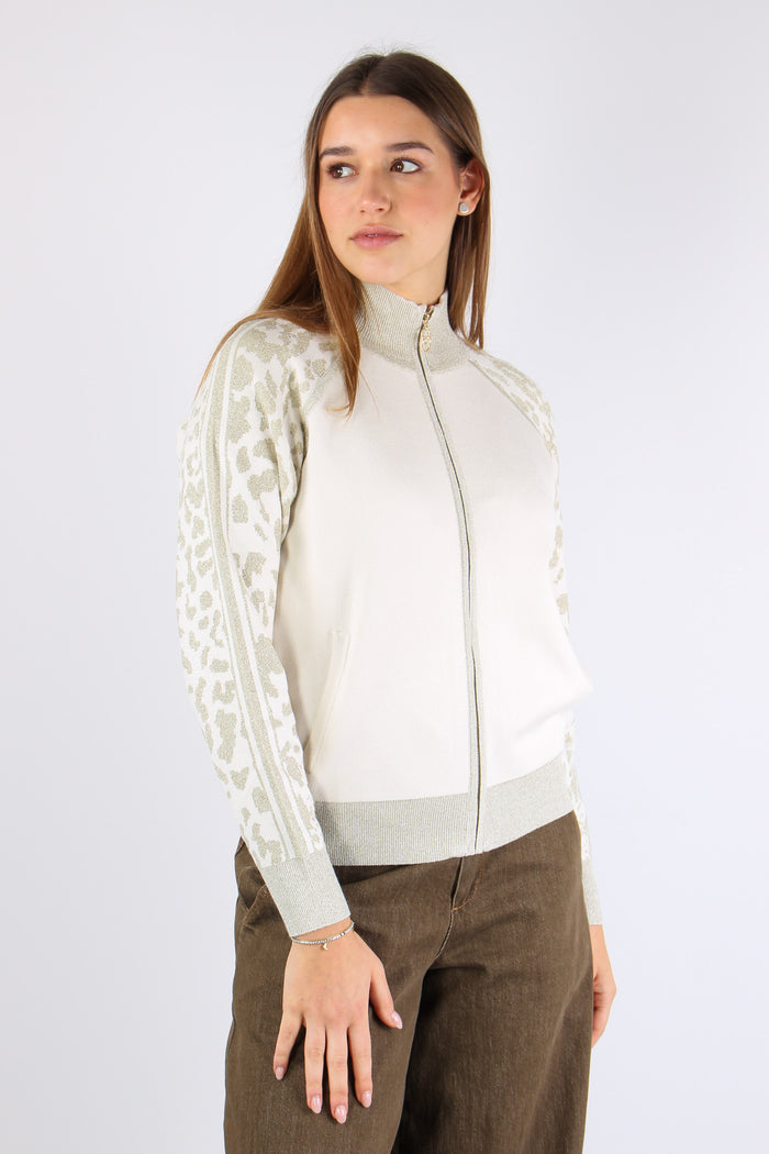 Felpa Zip Inserto Macula Lurex Bianco/gold-9