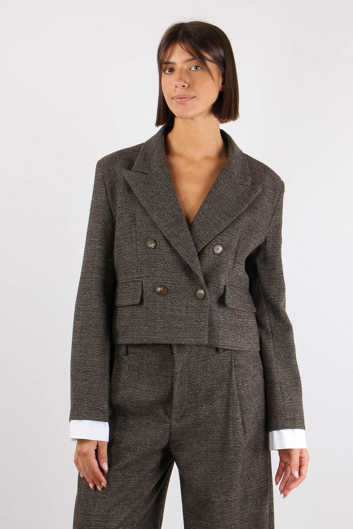 Giacca Crop Quadro Riporto Cam Moro/blu-4