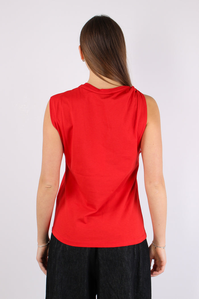 T-shirt Asimmetrica Logo Stras Rosso-3