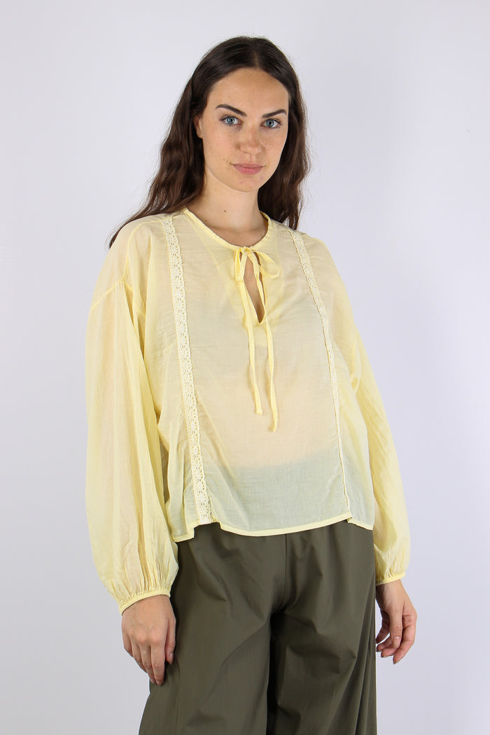 Blusa Mussola Inserto Macrame Giallo-4