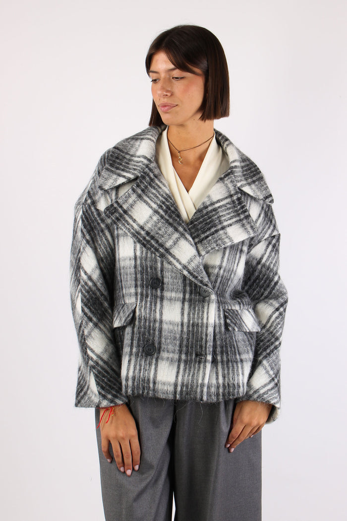 Cappotto Corto Check Nero-2
