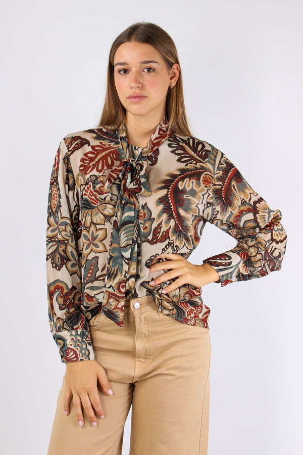 Camicia Fiocco Viscosa Fantasi Ottanio/bordeaux