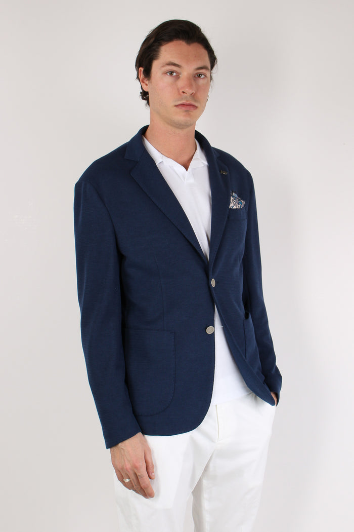 Giacca Punto Maglia Bottoni Oro Blu-6