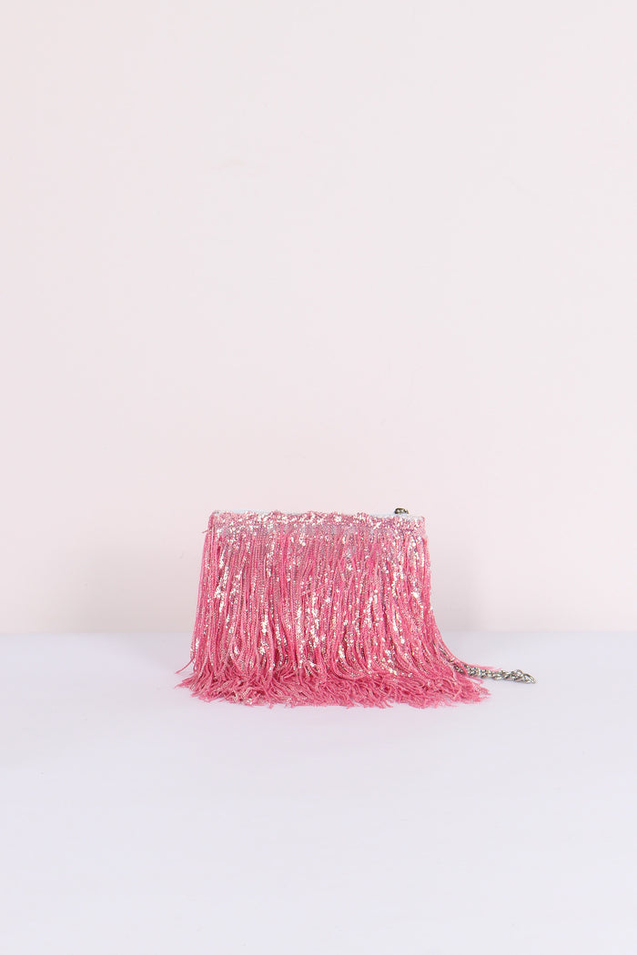 Pochette Paillettes Frange Pink-3