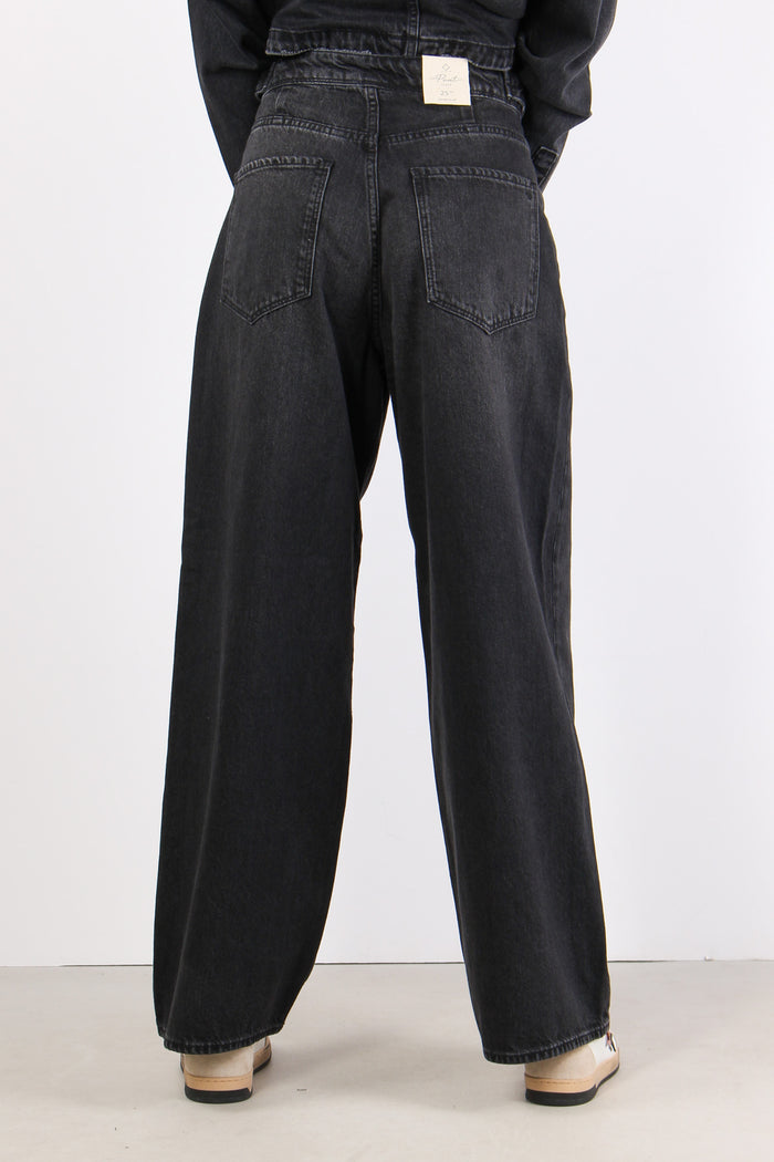 Denim Baggy Wide Bottoni Later Denim Scuro-6
