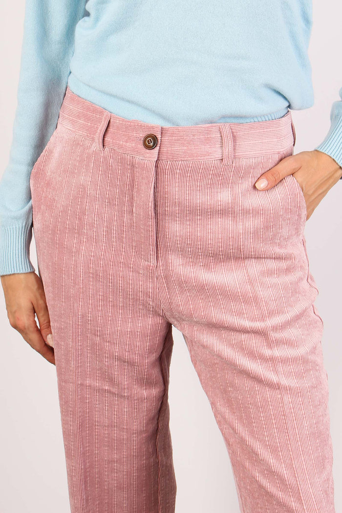 Pantalone Velluto Coste Rosa-7