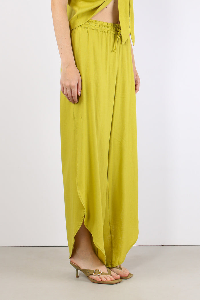Pantalone Lino Spacco Laterale Lime-7