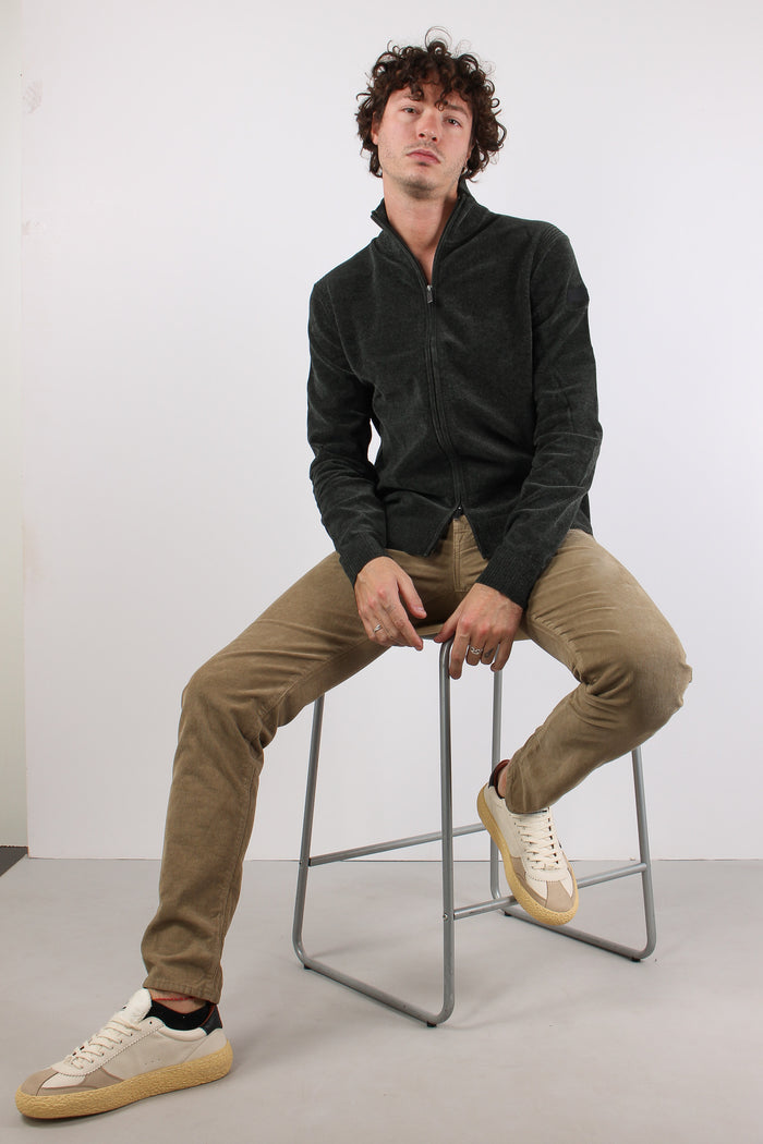 Maglia Zip Velluto Forest Green-2