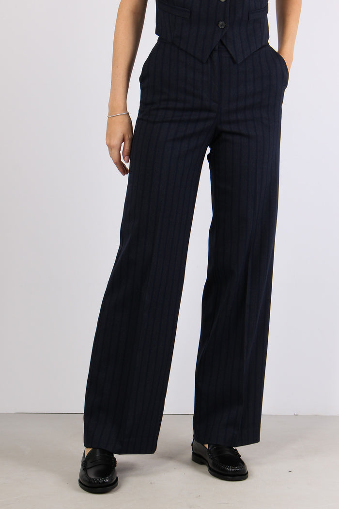 Pantalone Palazzo Gessato Blu/fango-5