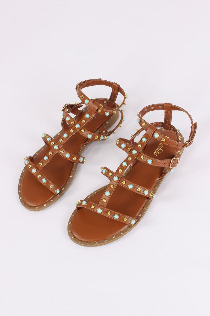 Sandalo Borchia Multicolor Cammello-5