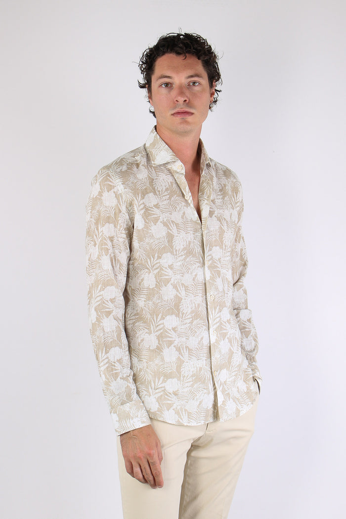 Camicia Cotone Fantasia Beige/bianco-6