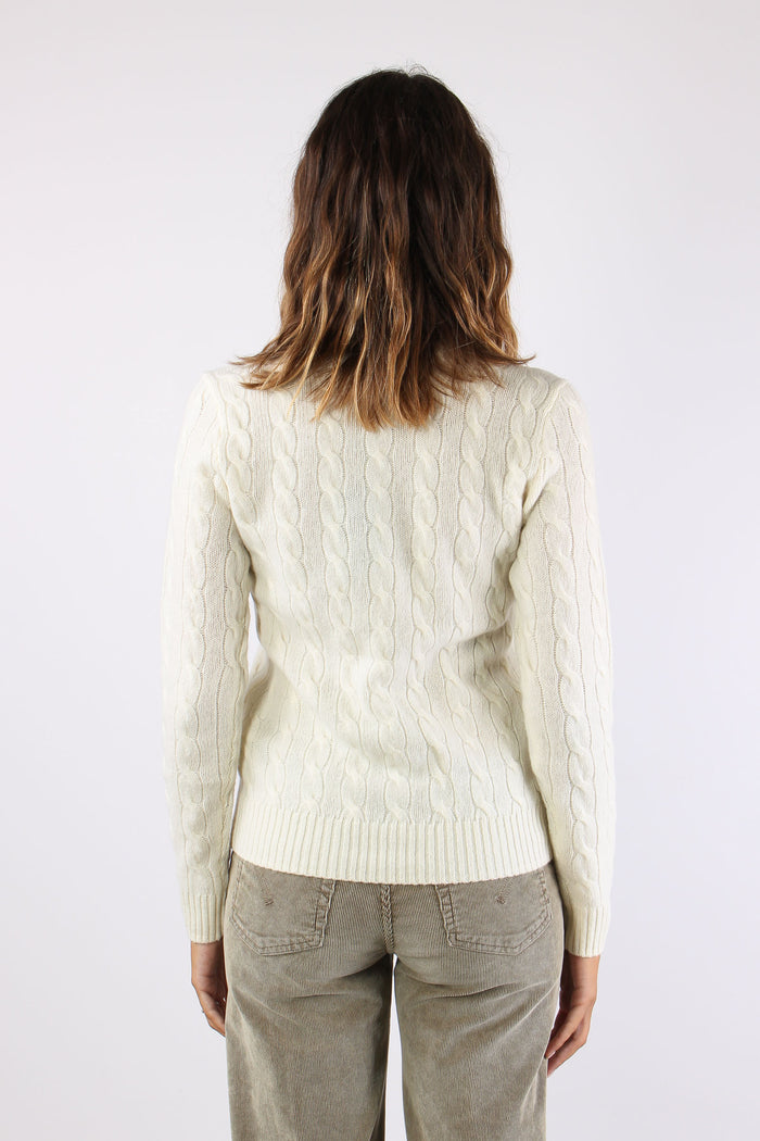 Maglia Girocollo Trecce Misto Lana Authentic Cream-5