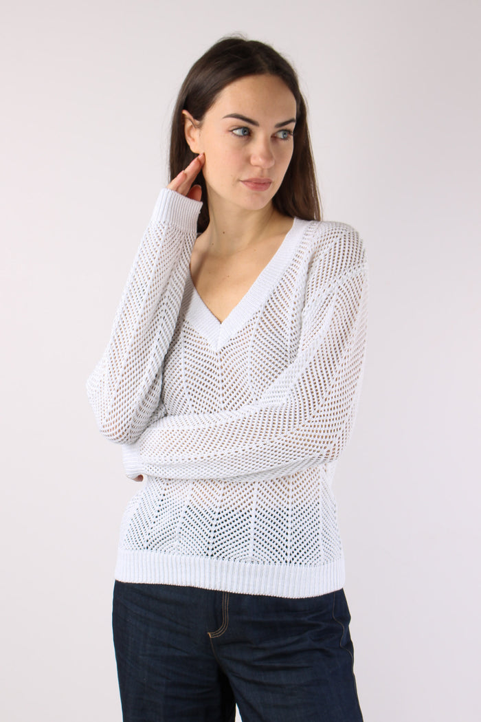Maglia Scavo V Traforata Bianco-3