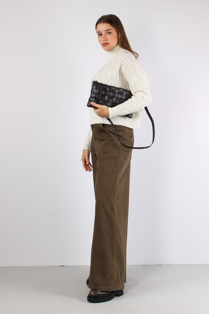 Maglia Collo Alto Treccia Panna-7