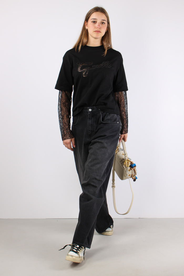 T-shirt Cotone Logo Pizzo Nero-4