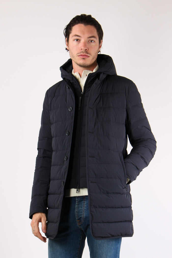 Piumino Lungo Trapuntato Blu Scuro-3