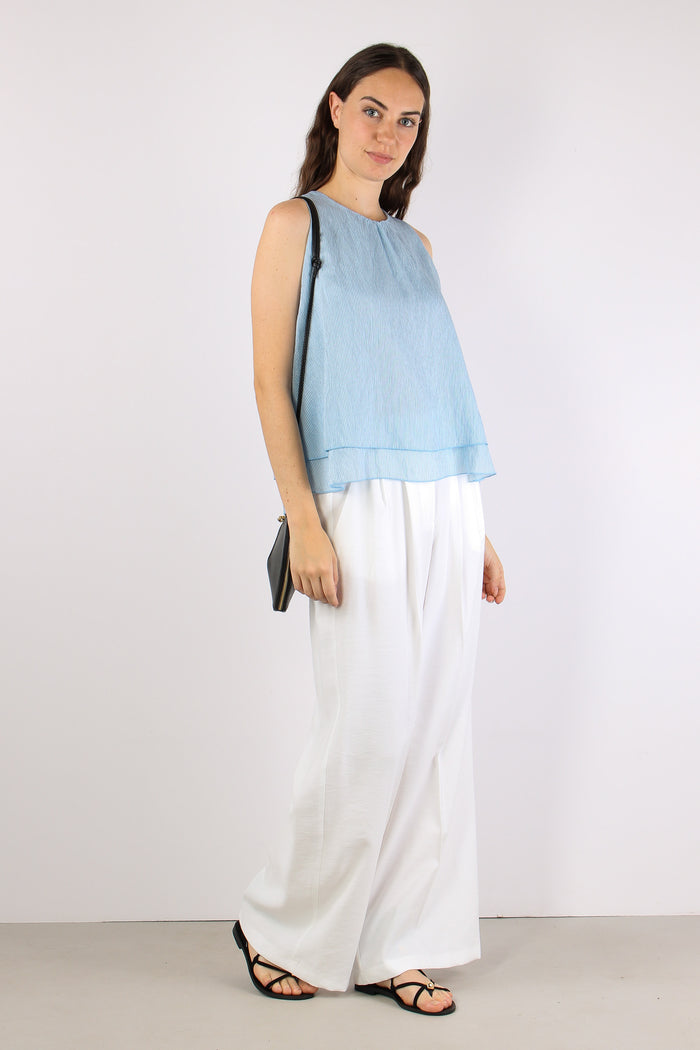 Top Doppiato Riga Viscosa Azzurro/nero-5