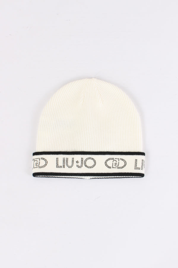 Cuffia Costina Logo Strass Bianco/nero