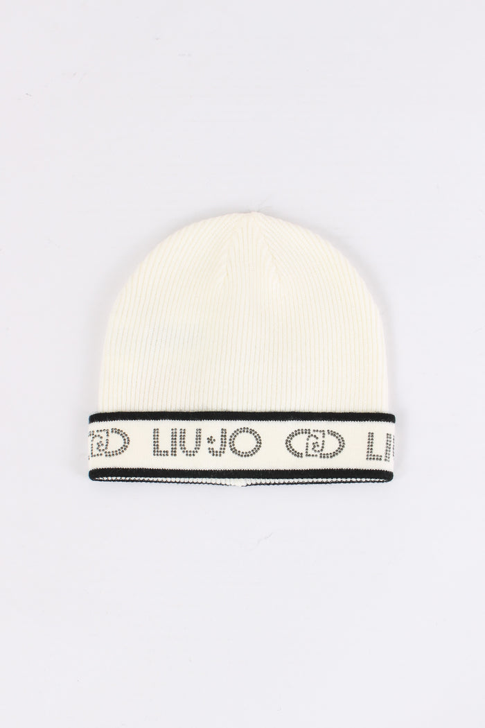 Cuffia Costina Logo Strass Bianco/nero