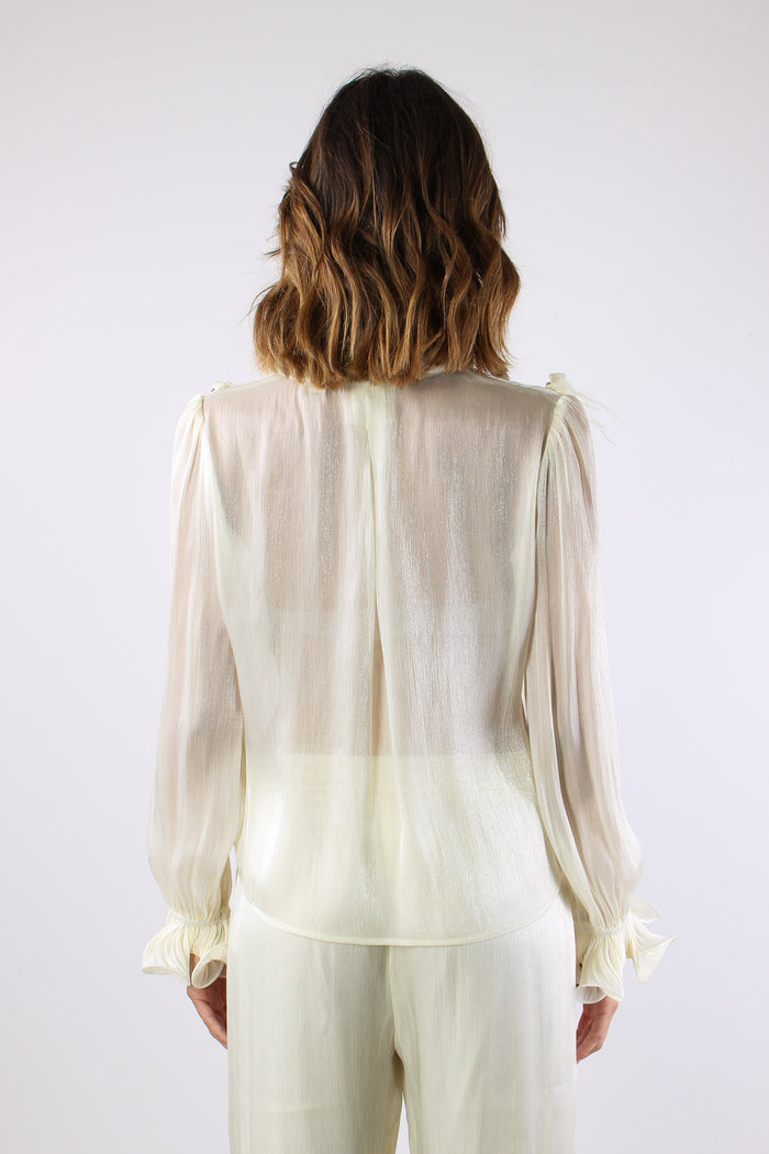 Camicia Effetto Spalmato Inserto Piume Panna-6