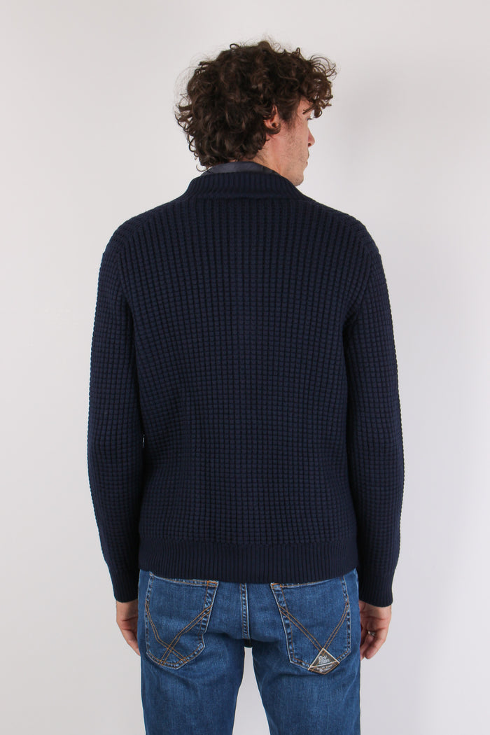 Cardigan Punto Nocciola Gancio Blu Navy-4