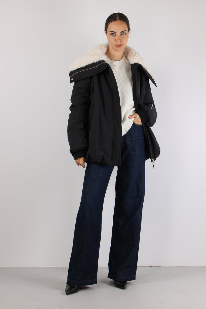 Bomber Nylon Over Interno Pelo Nero-3