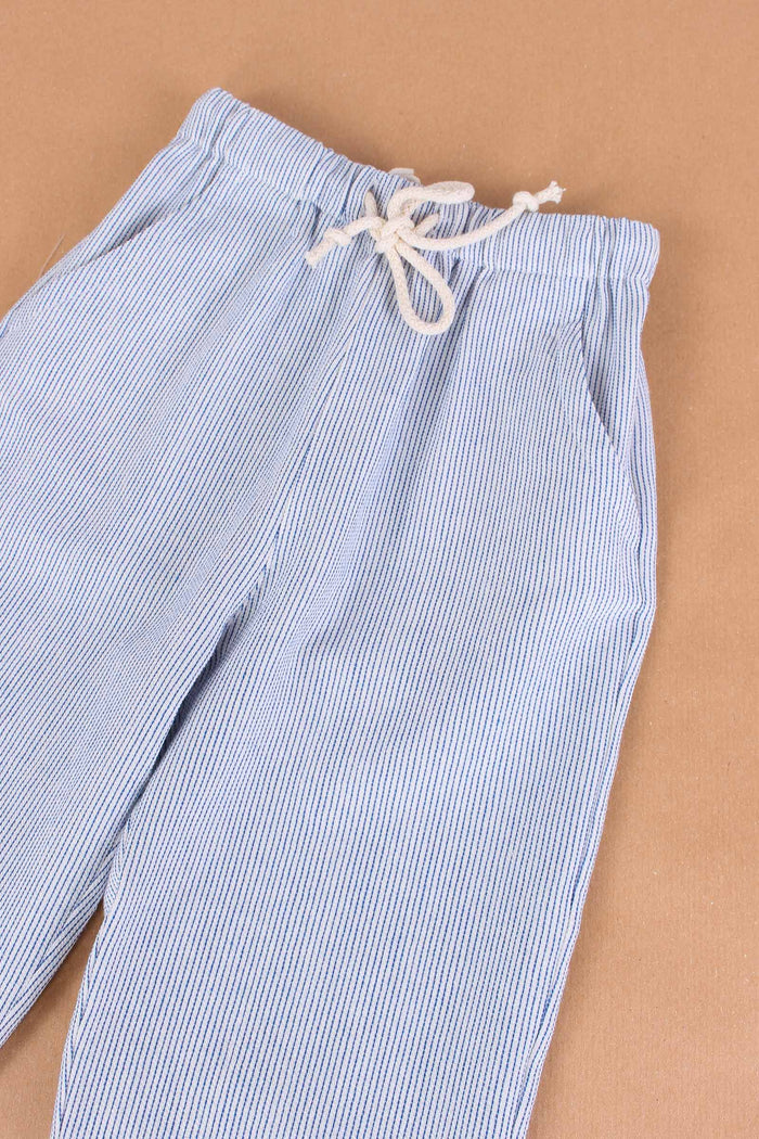 Pantalone Coulisse Riga Lino Cotone Azur-3