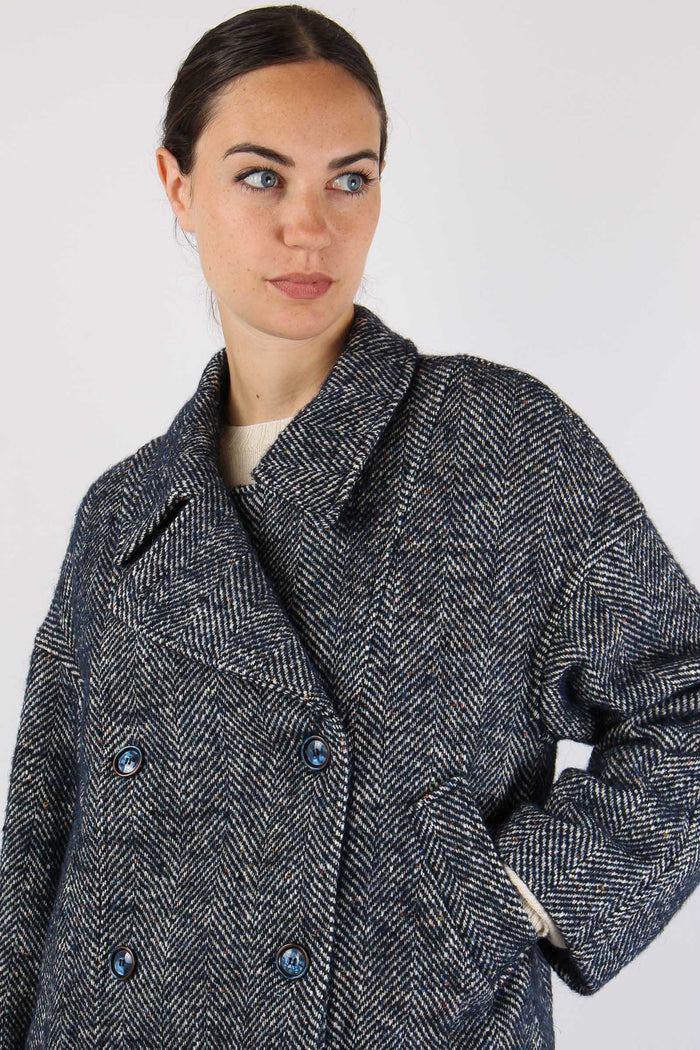 Bomber Peacot Doppio Petto Rescato Blu/panna-8