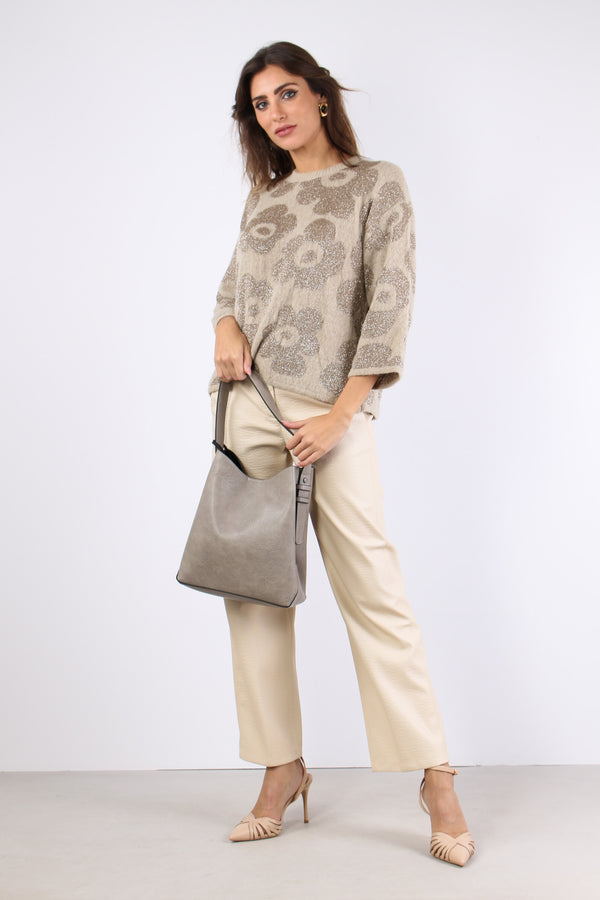 Maglia Girocollo Fiori Oro