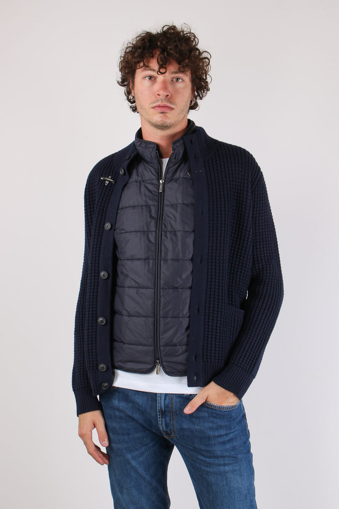 Cardigan Punto Nocciola Gancio Blu Navy-5