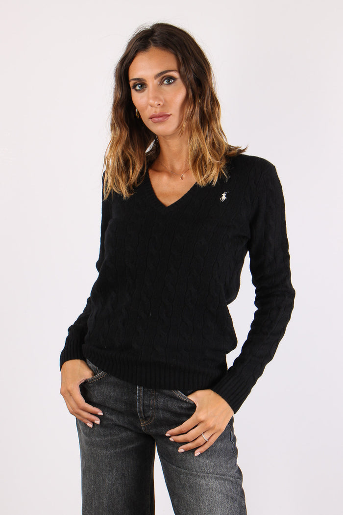 Maglia Scavo V Trecce Polo Black-2