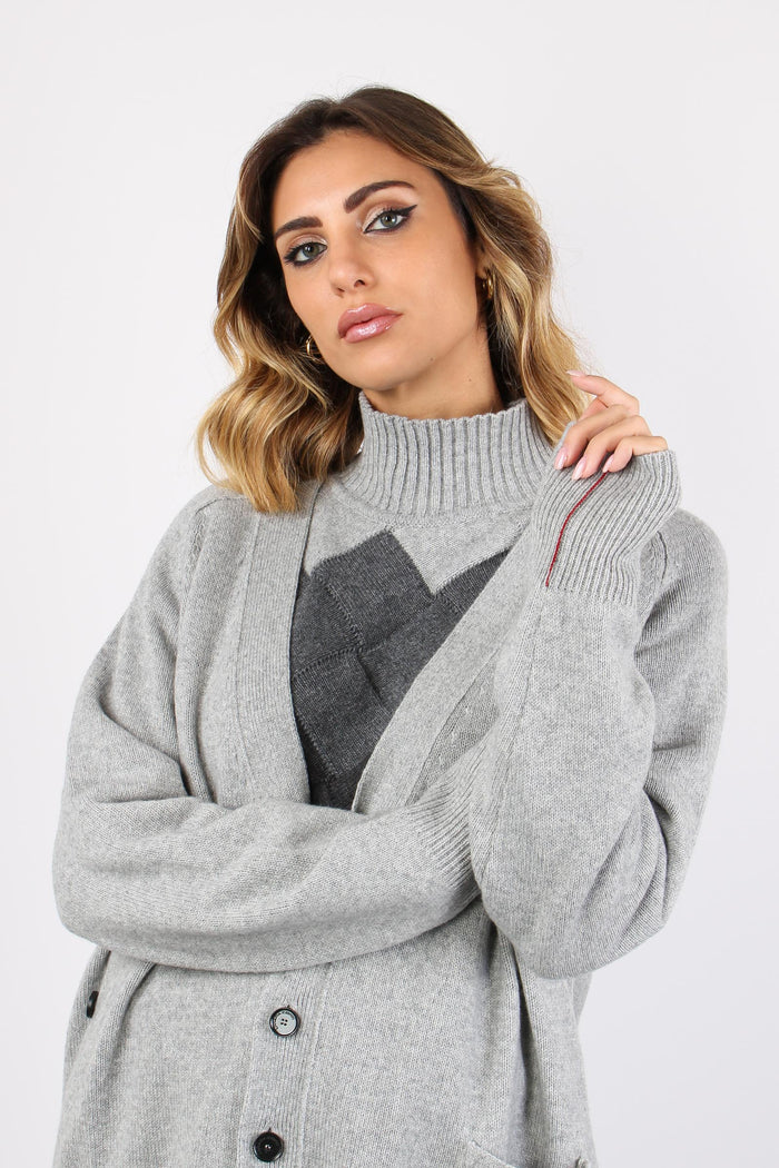 Cardigan Bottoni Lunghezza Med 0 Grigio Chiaro Melange-6