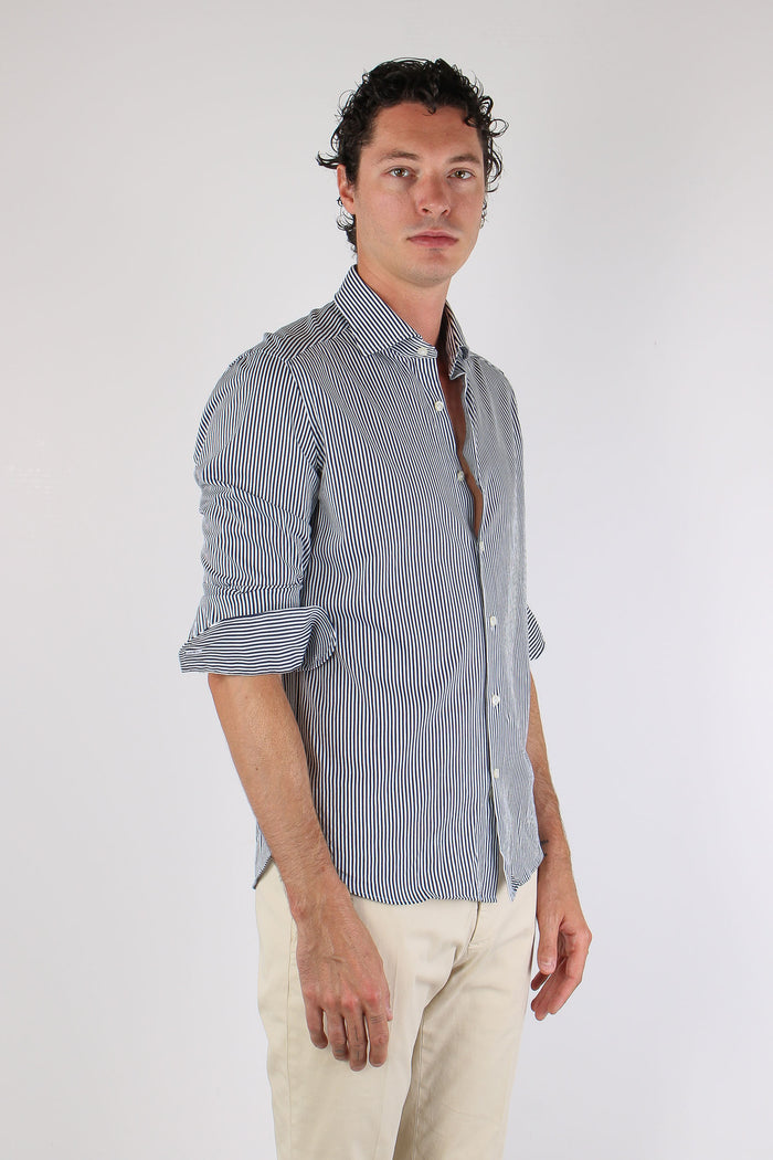 Camicia Cotone Riga Bianco/blu-6