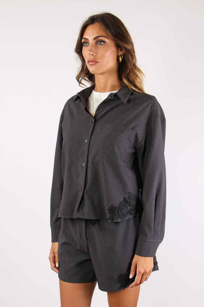 Camicia Crop  Inserto Macrame Antracite-3